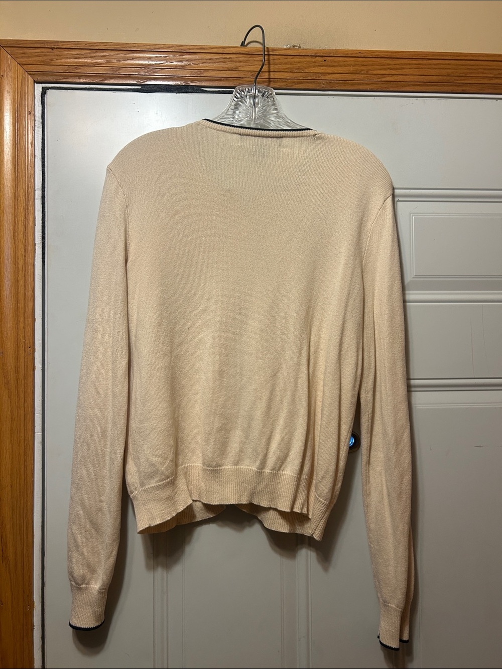 Ralph Lauren Cream Crewneck Cashmere Blend Button Cardigan with Contrast Trim L - Picture 3 of 4